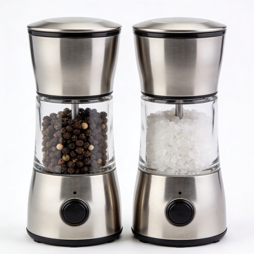 marqui Electric Salt and Pepper Grinder Set - Automatic Refillable Salt and Pepper Grinders with Charging Base & LED Light, Adjustable Coarseness, One-handed Easy Operation, Ideal Kitchen Gadget